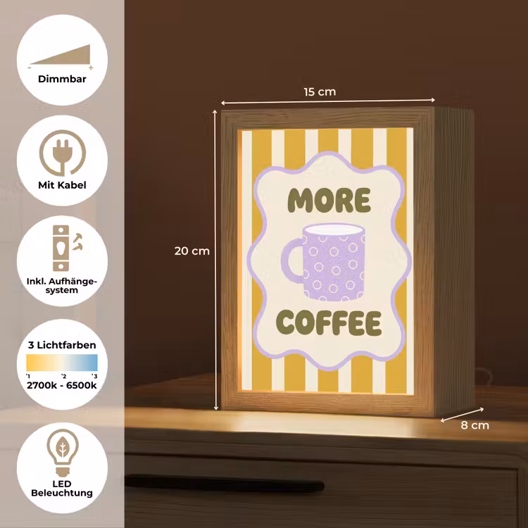 More coffee - Geel - Paars - Strepen - Mok Light Box met kabel (Tafellamp) klein -USP_DE