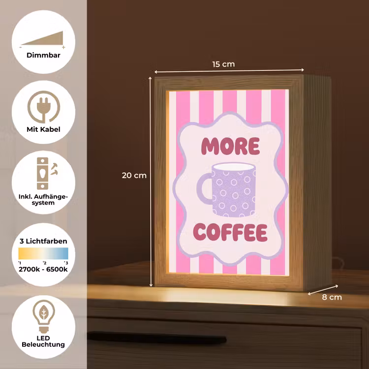 More coffee - Roze - Paars - Strepen - Mok Light Box met kabel (Tafellamp) klein -USP_DE