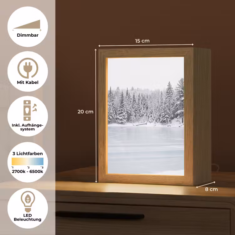 Meer - Dennen - IJs - Winter - Rustgevend Light Box met kabel (Tafellamp) klein -USP_DE