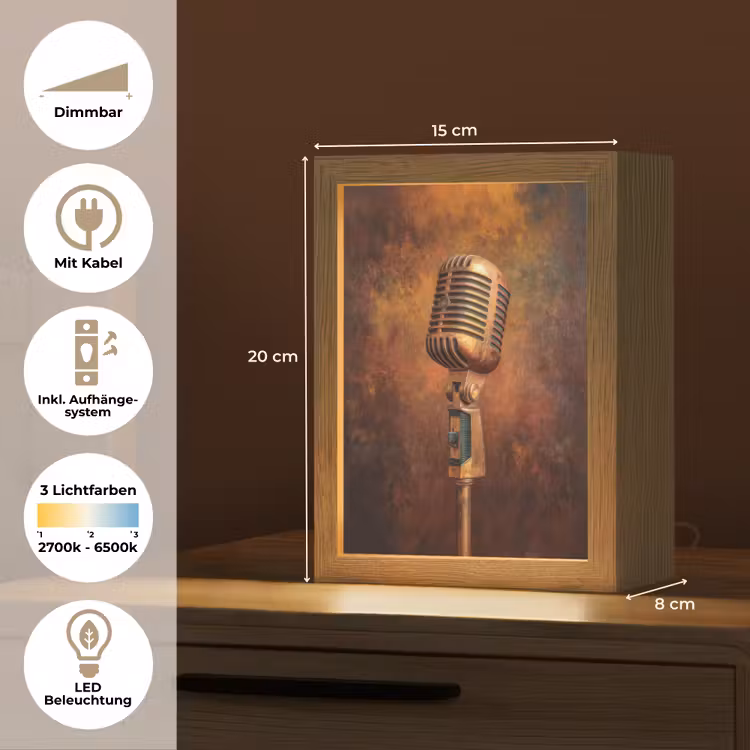 Microfoon - Bruin - Klassiek Light Box met kabel (Tafellamp) klein -USP_DE