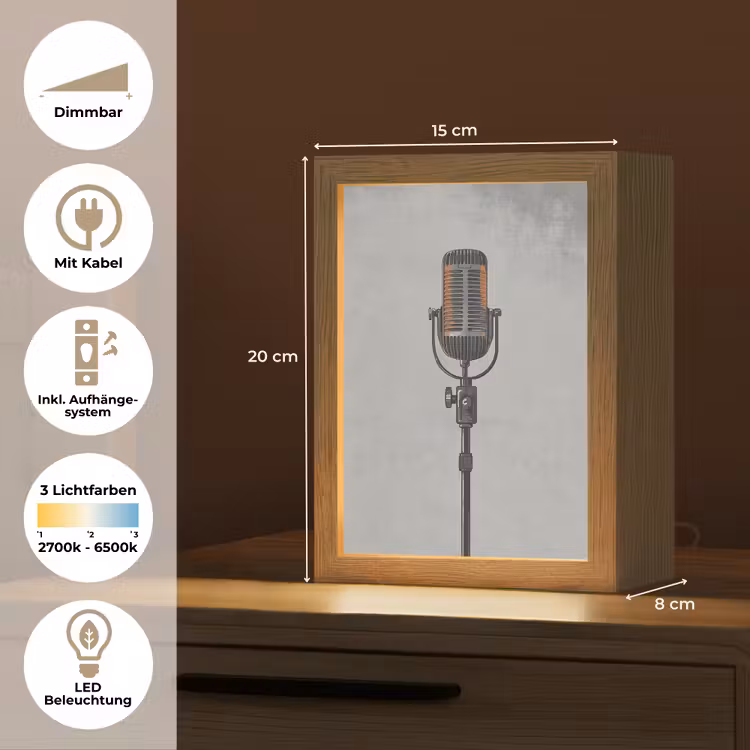 Microfoon - Vintage - Illustratie - Grijs Light Box met kabel (Tafellamp) klein -USP_DE