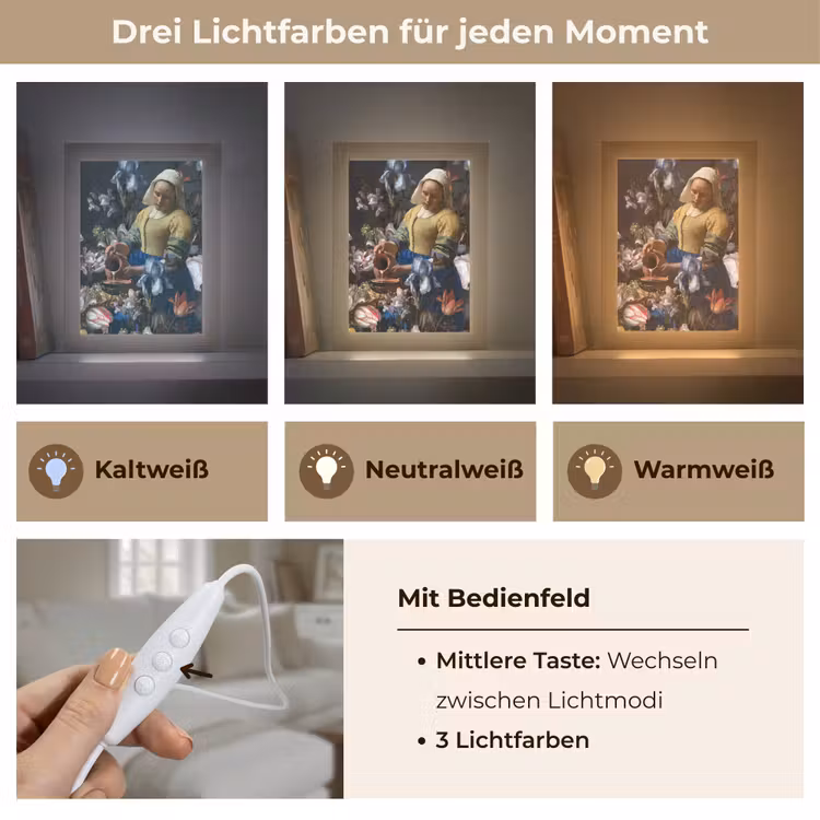 Melkmeisje - Johannes Vermeer - Bloemen Light Box met kabel (Tafellamp) klein -USP_lichtkleurDE