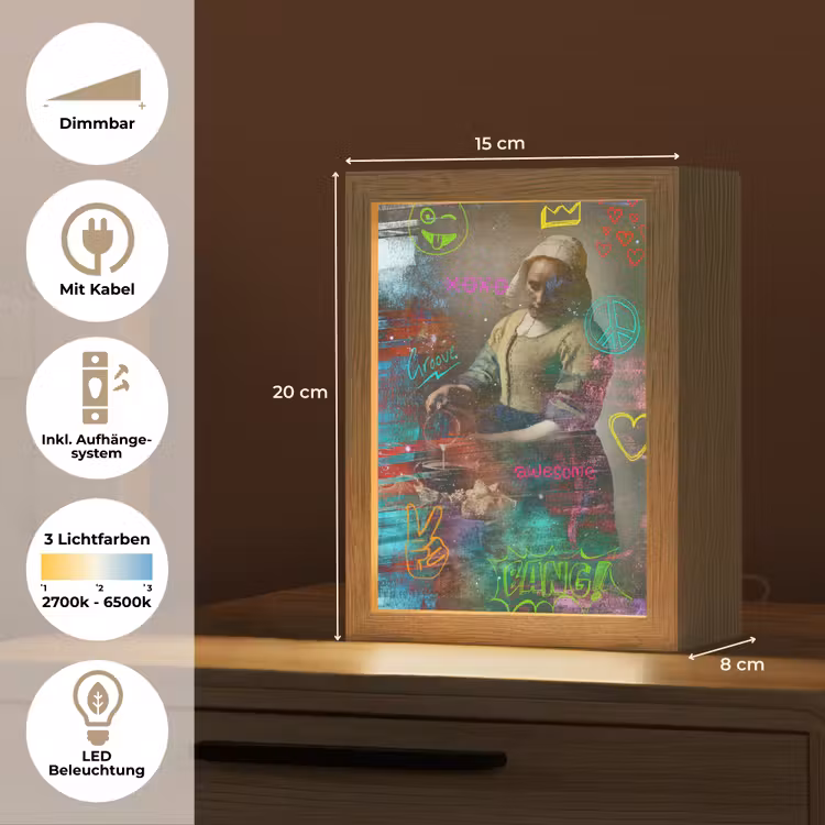 Melkmeisje - Johannes Vermeer - Graffiti Light Box met kabel (Tafellamp) klein -USP_DE