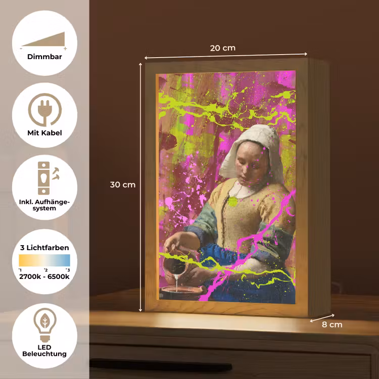 Melkmeisje - Johannes Vermeer - Neon Light Box met kabel (Tafellamp) klein -USP_DE