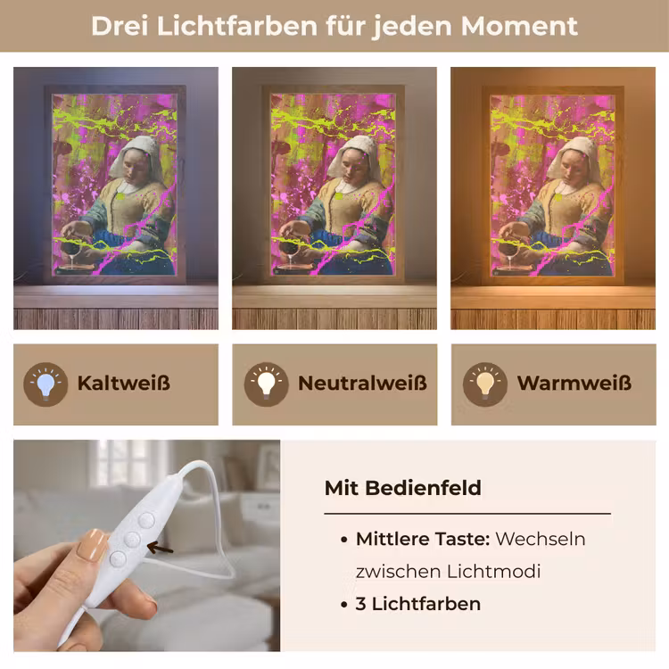 Melkmeisje - Johannes Vermeer - Neon Light Box met kabel (Tafellamp) klein -USP_lichtkleurDE