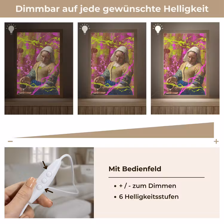 Melkmeisje - Johannes Vermeer - Neon Light Box met kabel (Tafellamp) klein -USP_dimbaarDE