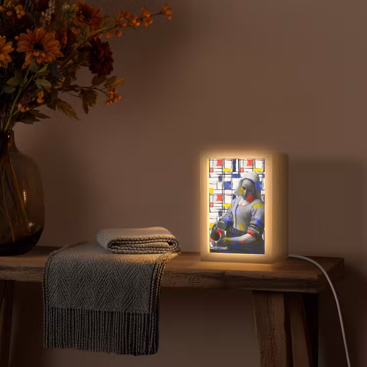 Melkmeisje - Mondriaan - Collage Light Box met kabel (Tafellamp) klein -sfeer4