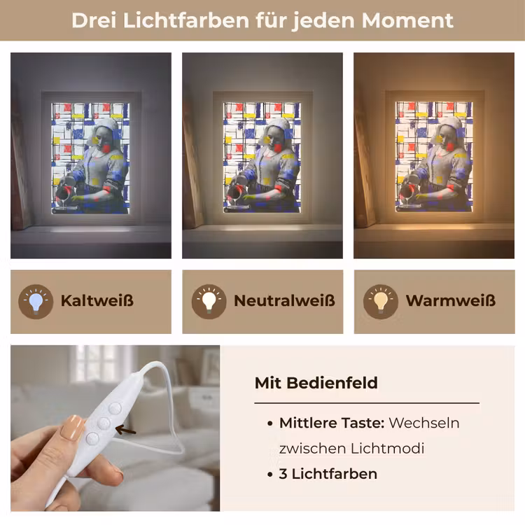 Melkmeisje - Mondriaan - Collage Light Box met kabel (Tafellamp) klein -USP_lichtkleurDE