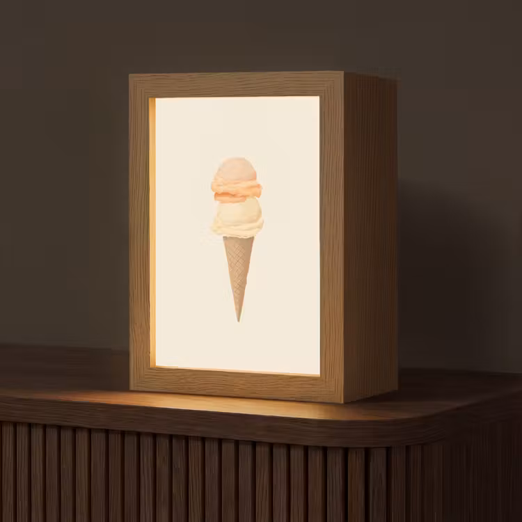 Minimalistisch - Schepijs - Hoorntje - Beige Light Box met kabel (Tafellamp) klein -z3d_website