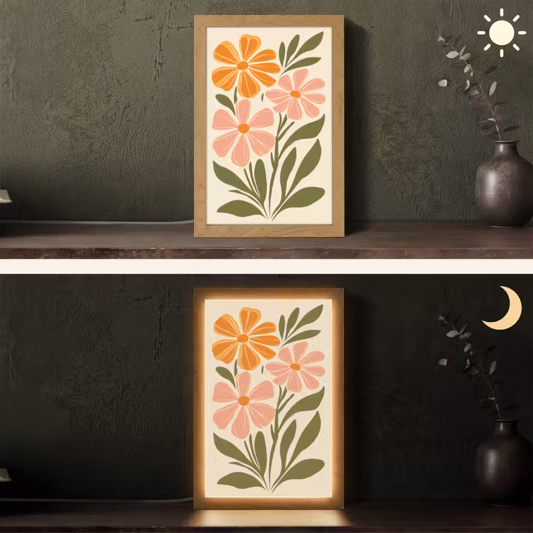 Minimalistisch - Bloemen - Bladeren - Roze Light Box met kabel (Tafellamp) klein -sfeer3