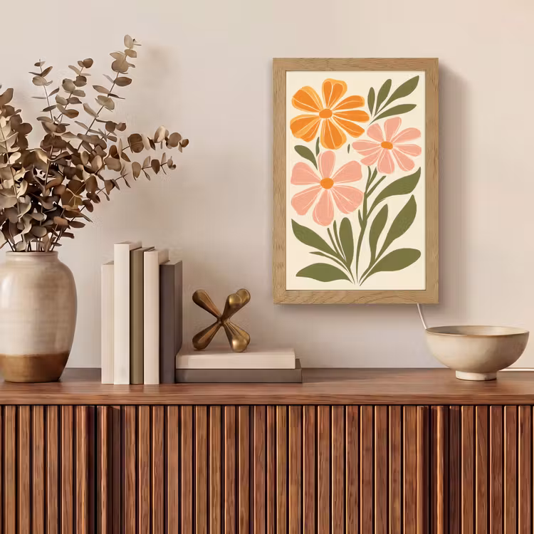 Minimalistisch - Bloemen - Bladeren - Roze Light Box met kabel (Tafellamp) klein -sfeer2