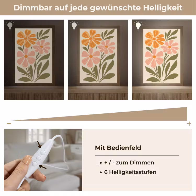 Minimalistisch - Bloemen - Bladeren - Roze Light Box met kabel (Tafellamp) klein -USP_dimbaarDE