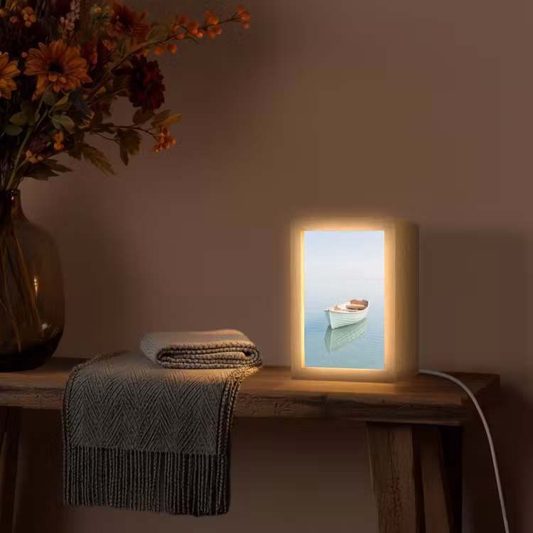Minimalistisch - Boot - Zee Light Box met kabel (Tafellamp) klein -sfeer4