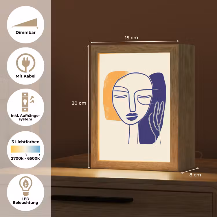 Minimalistisch - Gezicht - Hand - Oranje - Blauw Light Box met kabel (Tafellamp) klein -USP_DE