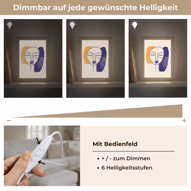 Minimalistisch - Gezicht - Hand - Oranje - Blauw Light Box met kabel (Tafellamp) klein -USP_dimbaarDE