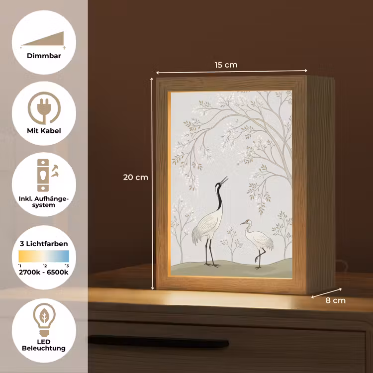Minimalistisch - Kraanvogels - Blauw Light Box met kabel (Tafellamp) klein -USP_DE