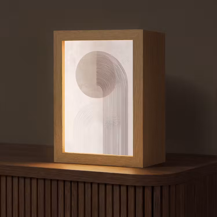 Minimalistisch - Cirkel - Lichtgrijs Light Box met kabel (Tafellamp) klein -z3d_website