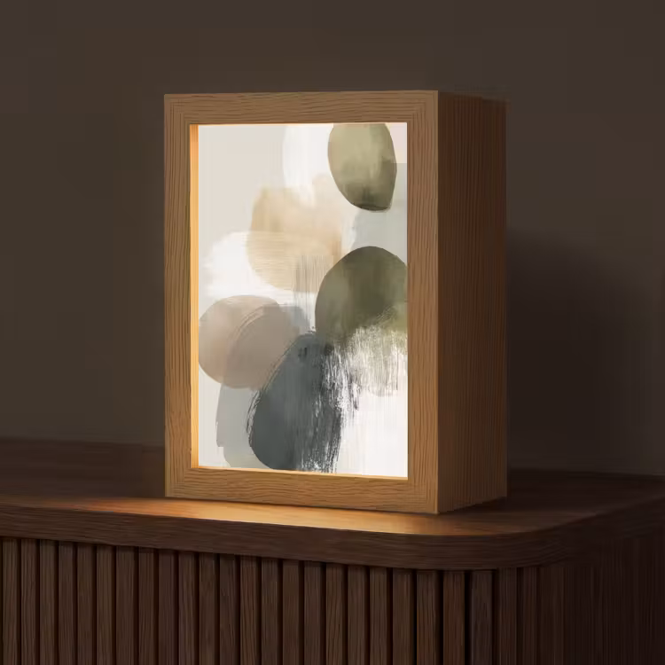 Minimalistisch - Cirkels - Penseelstreken - Beige Light Box met kabel (Tafellamp) klein -z3d_website