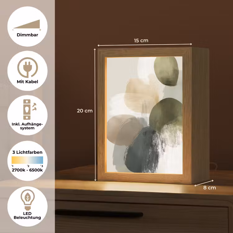 Minimalistisch - Cirkels - Penseelstreken - Beige Light Box met kabel (Tafellamp) klein -USP_DE