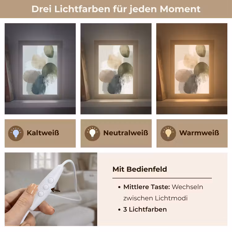 Minimalistisch - Cirkels - Penseelstreken - Beige Light Box met kabel (Tafellamp) klein -USP_lichtkleurDE