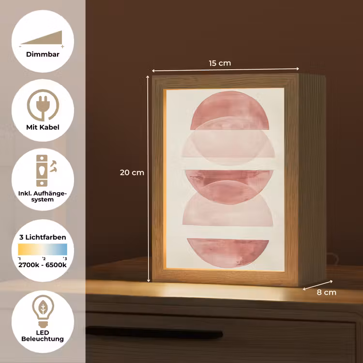 Minimalistisch - Cirkels - Roze Light Box met kabel (Tafellamp) klein -USP_DE