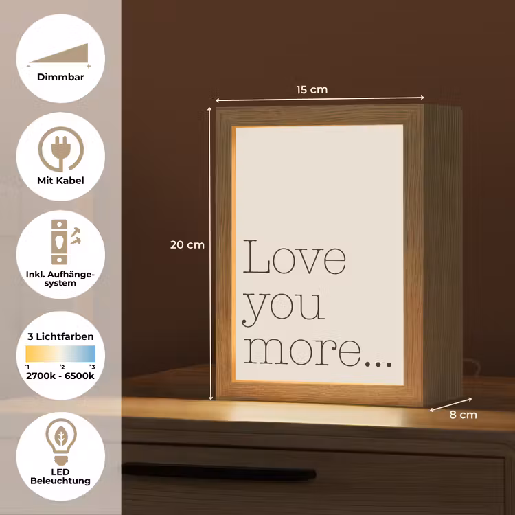 Minimalistisch - Love - Beige Light Box met kabel (Tafellamp) klein -USP_DE