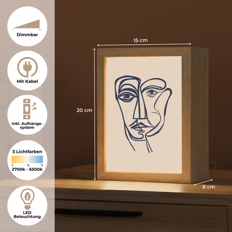 Minimalistisch - Lijnillustratie - Beige - Donkerblauw Light Box met kabel (Tafellamp) klein -USP_DE