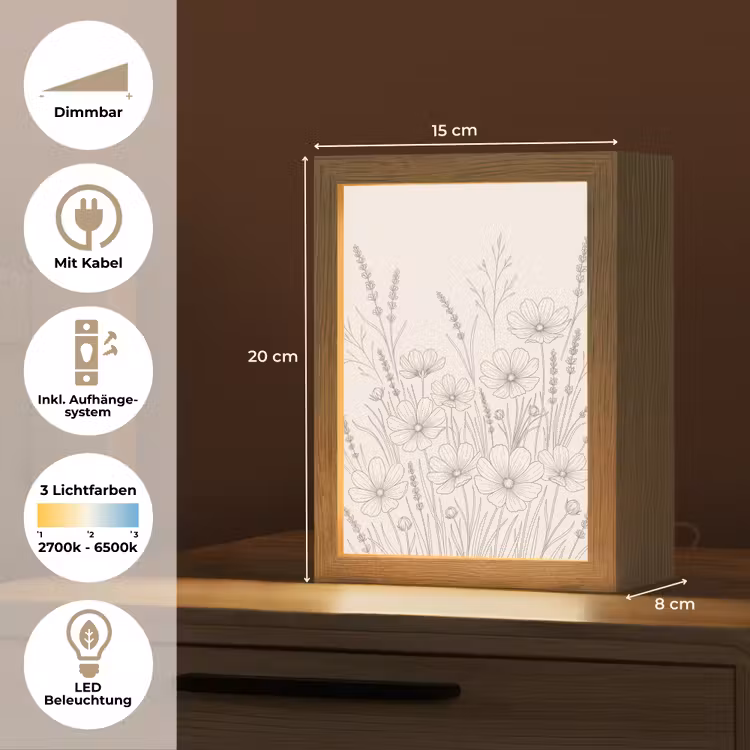 Minimalistisch - Modern - Bloemen - Beige Light Box met kabel (Tafellamp) klein -USP_DE