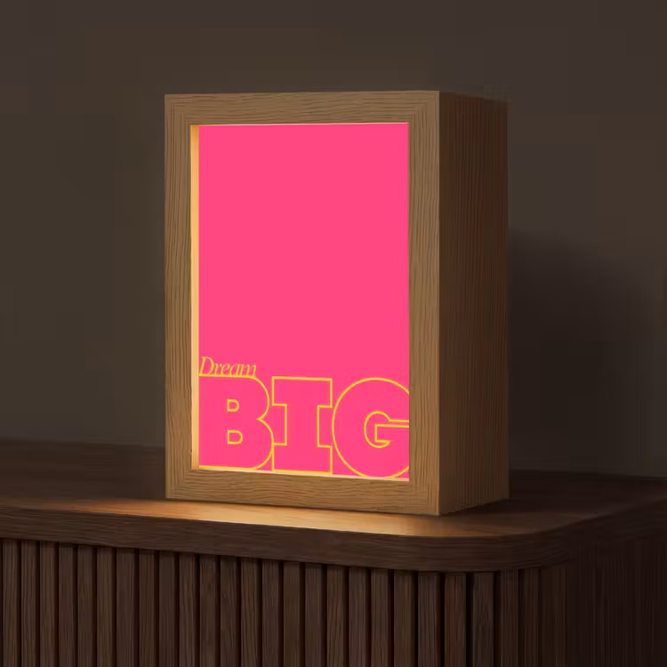 Minimalistisch - Roze - Dream big - Grafisch Light Box met kabel (Tafellamp) klein -z3d_website