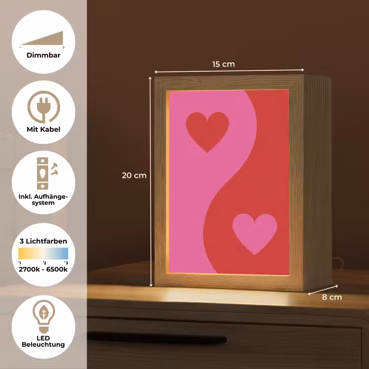 Minimalistisch - Rood - Roze - Hartjes Light Box met kabel (Tafellamp) klein -USP_DE