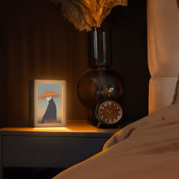 Minimalistisch - Silhouet - Oranje Light Box met kabel (Tafellamp) klein -sfeer1