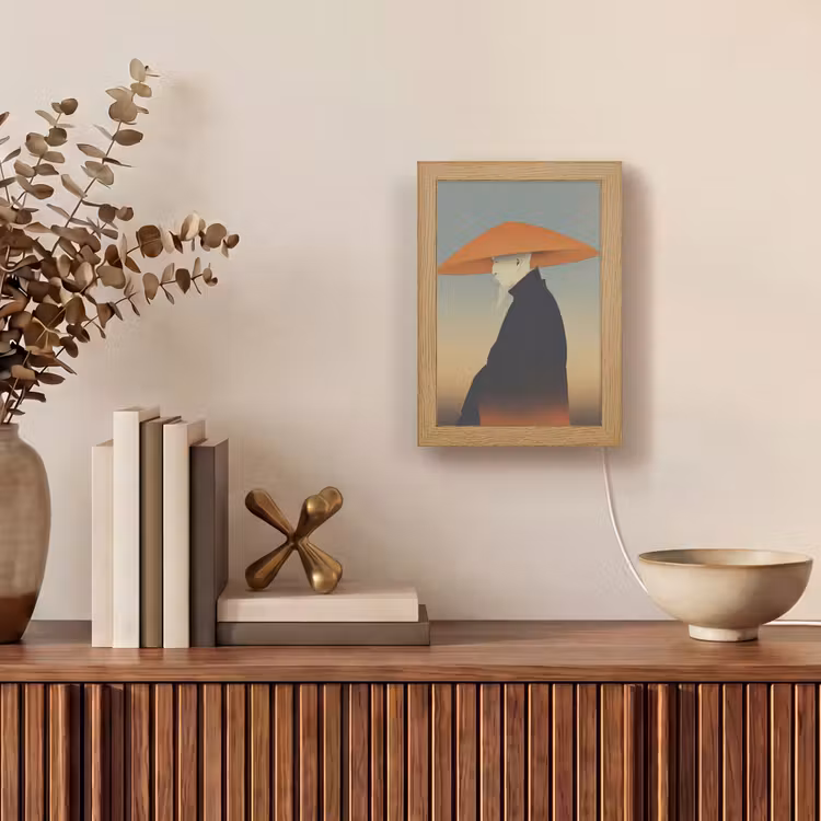 Minimalistisch - Silhouet - Oranje Light Box met kabel (Tafellamp) klein -sfeer2