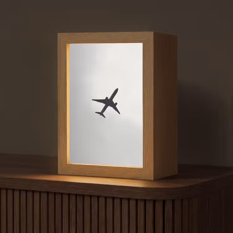 Minimalistisch - Silhouet - Zwart - Vliegtuig Light Box met kabel (Tafellamp) klein -z3d_website