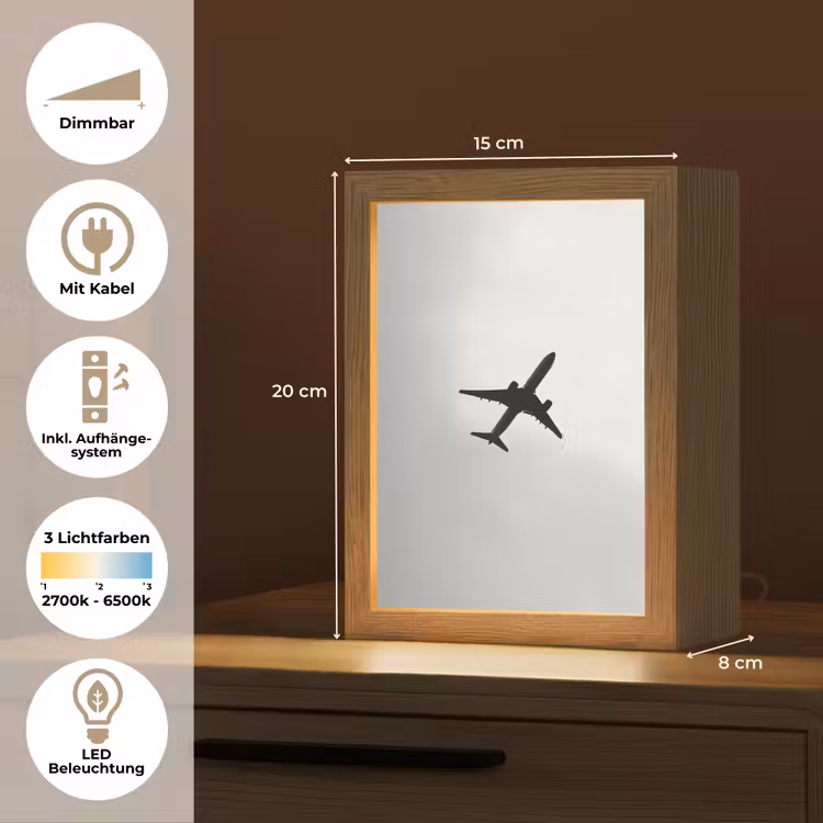 Minimalistisch - Silhouet - Zwart - Vliegtuig Light Box met kabel (Tafellamp) klein -USP_DE