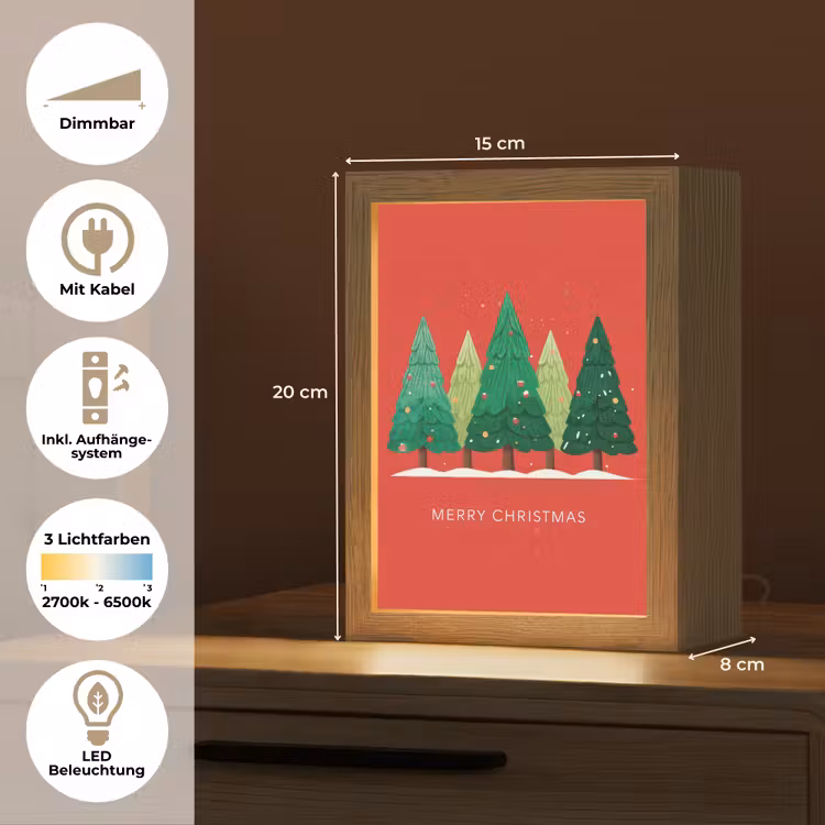 Minimalistisch - Kerstbomen - Rood - Sneeuw Light Box met kabel (Tafellamp) klein -USP_DE