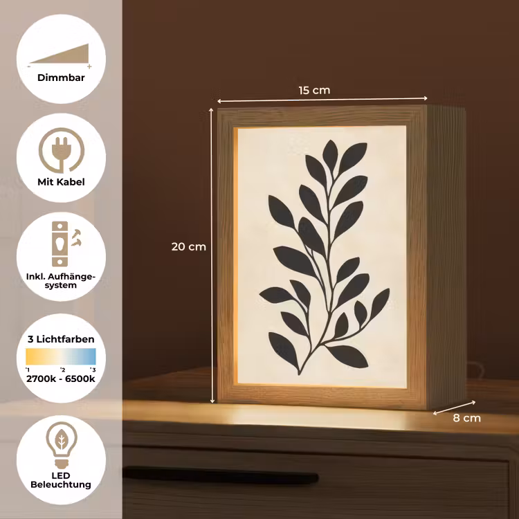 Minimalistisch - Tak - Bladeren - Zwart Light Box met kabel (Tafellamp) klein -USP_DE