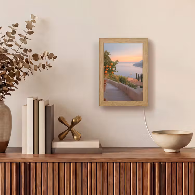 Middelandse zee - Sinaasappel - Heuvels - Zee Light Box met kabel (Tafellamp) klein -sfeer2