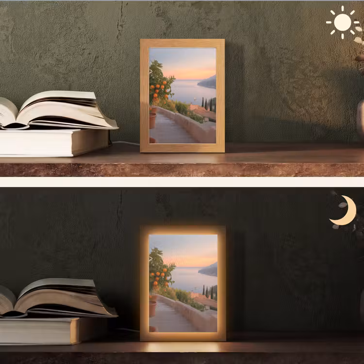 Middelandse zee - Sinaasappel - Heuvels - Zee Light Box met kabel (Tafellamp) klein -sfeer3