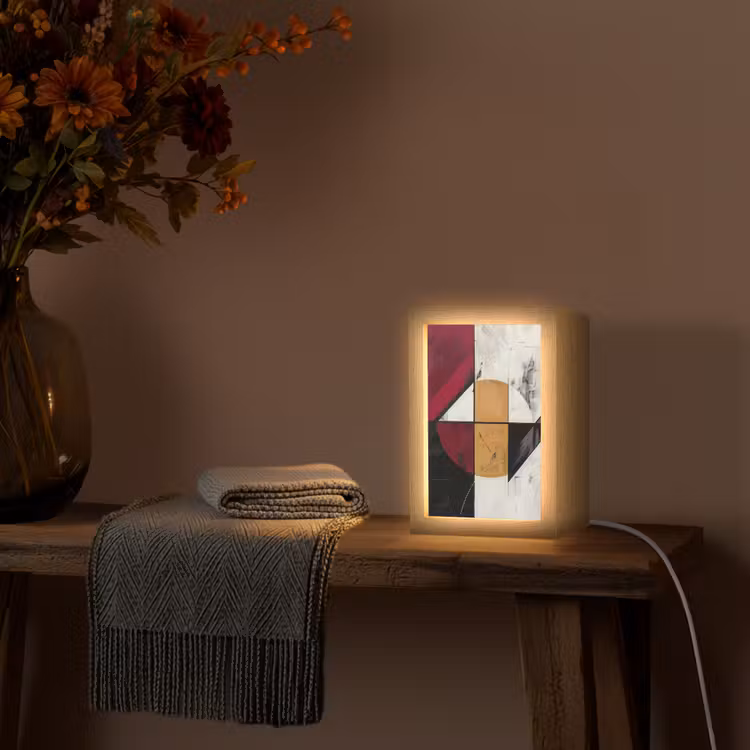 Modern - Abstract - Geometrisch - Rood - Industrieel Light Box met kabel (Tafellamp) klein -sfeer4