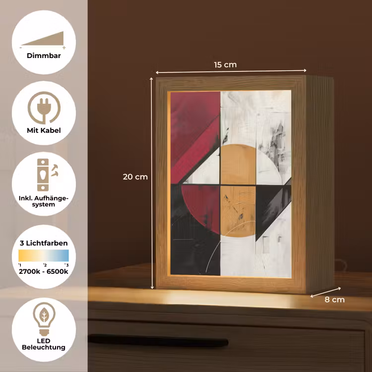 Modern - Abstract - Geometrisch - Rood - Industrieel Light Box met kabel (Tafellamp) klein -USP_DE