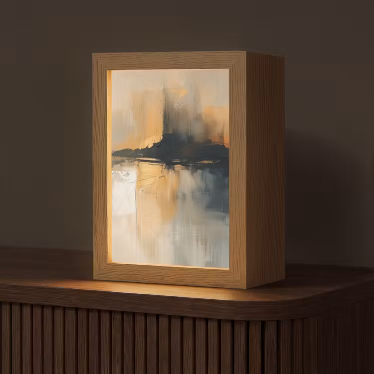 Modern - Abstract - Goud - Zwart Light Box met kabel (Tafellamp) klein -z3d_website