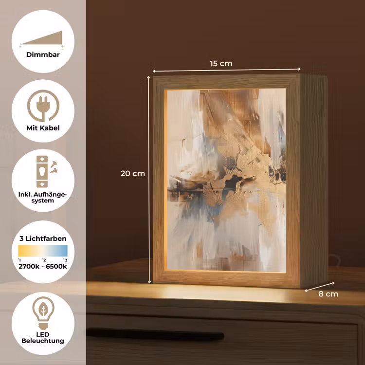 Modern - Bruin - Abstract - Beige Light Box met kabel (Tafellamp) klein -USP_DE