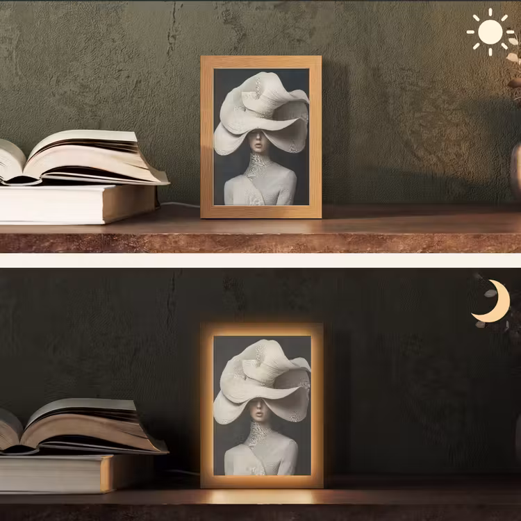 Modern - Vrouw - Hoed Light Box met kabel (Tafellamp) klein -sfeer3