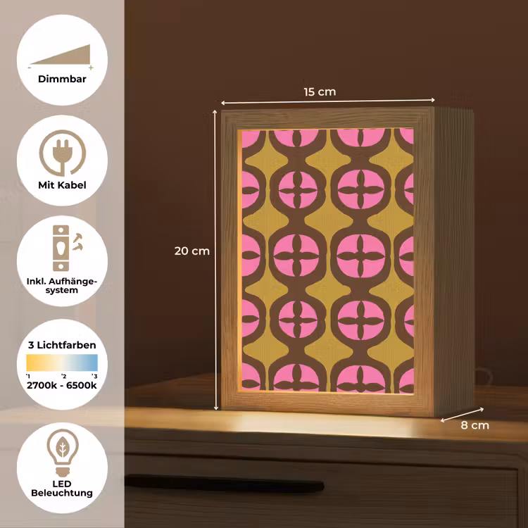 Modern - Patroon - Roze Light Box met kabel (Tafellamp) klein 925 -USP_DE