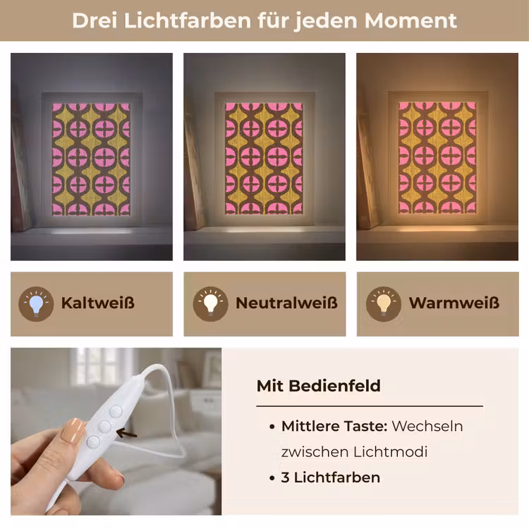 Modern - Patroon - Roze Light Box met kabel (Tafellamp) klein 925 -USP_lichtkleurDE