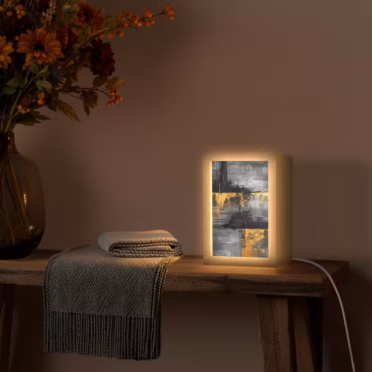 Modern - Goud - Grijs - Patroon Light Box met kabel (Tafellamp) klein -sfeer4
