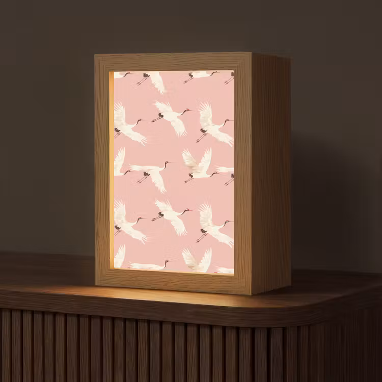 Modern - Kraanvogels - Roze Light Box met kabel (Tafellamp) klein 925 -z3d_website