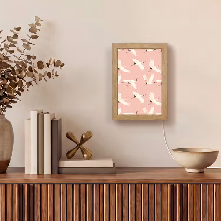 Modern - Kraanvogels - Roze Light Box met kabel (Tafellamp) klein 925 -sfeer2