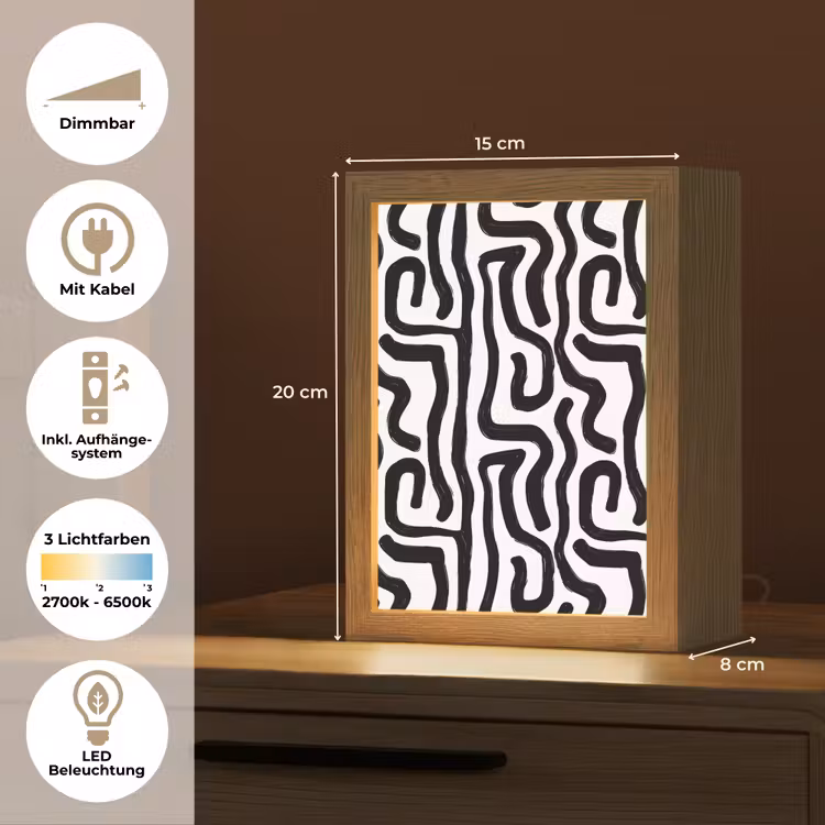 Modern - Lijnen - Zwart Light Box met kabel (Tafellamp) klein 925 -USP_DE