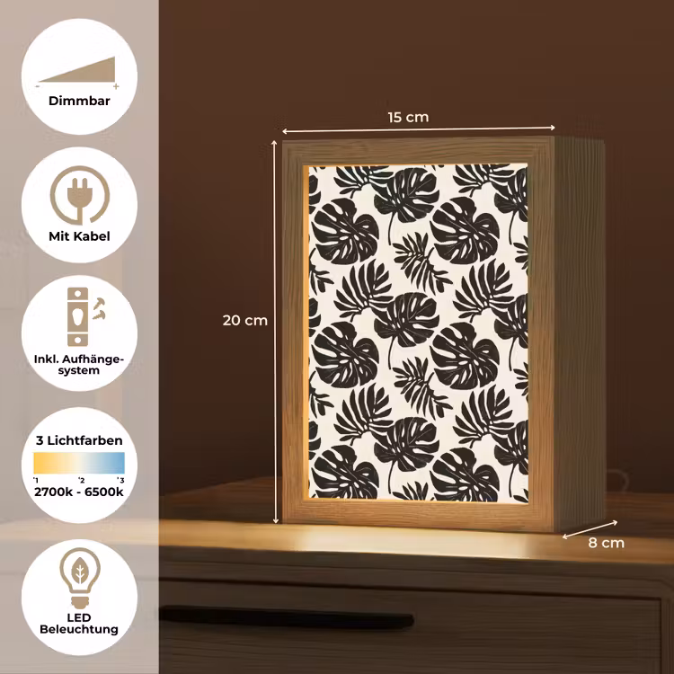 Modern - Monstera - Zwart Light Box met kabel (Tafellamp) klein 925 -USP_DE